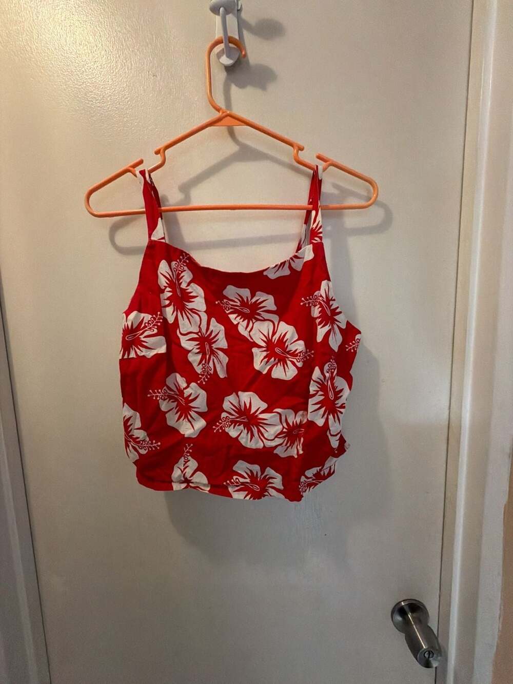 Aqua Blues Red and White Floral Tropical Print Spaghetti Strap Crop Top